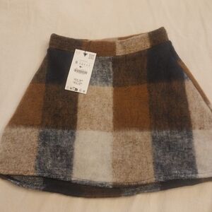 Zara Brown and Blue Checkered Mini Skirt